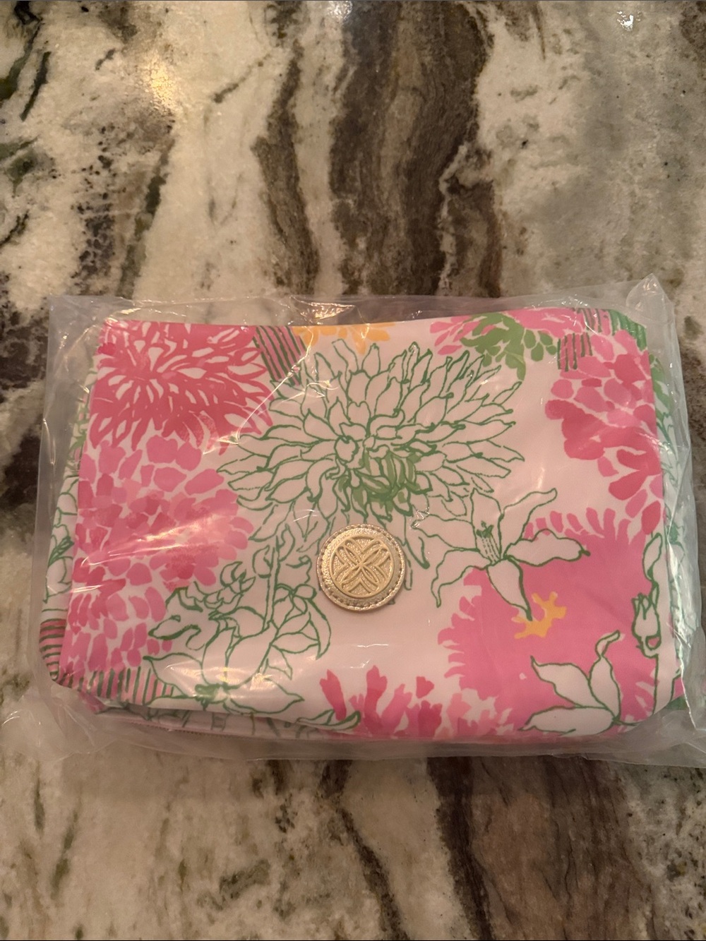 Lilly Pulitzer Pink Green Floral Cosmetic Bag